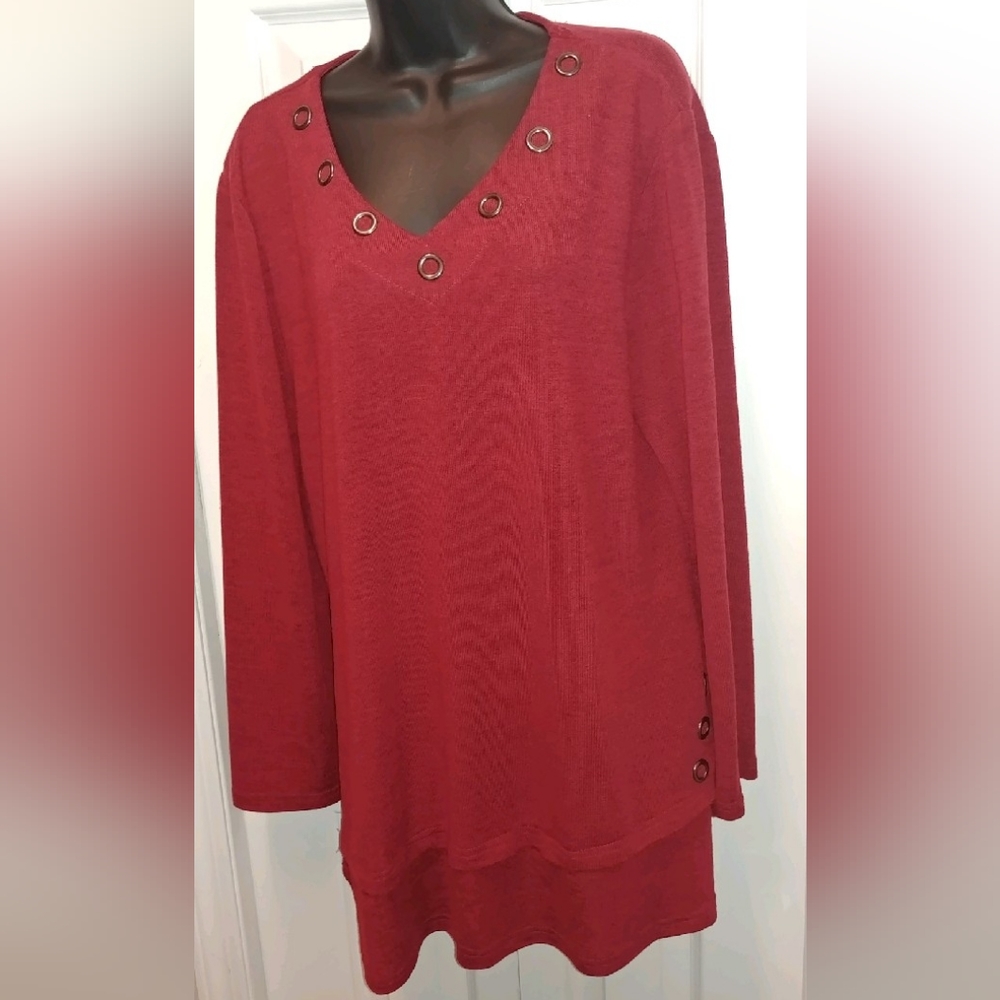 Papa red tunic with silver grommets